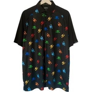 Tattoo Golf Polo Shirt Mens Large Black Colorful Skull Moisture Wicking Athletic